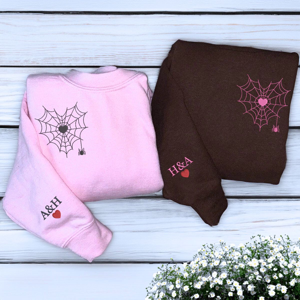 Spider Web Heart Hoodie or Sweatshirt, Custom Embroidered Valentine's