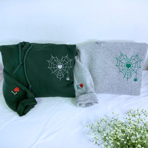 Custom Embroidered Couple Heart Spider Matching Sweatshirt or Hoodie