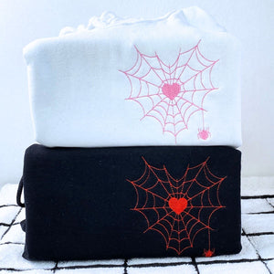 Custom Embroidered Couple Heart Spider Matching Sweatshirt or Hoodie