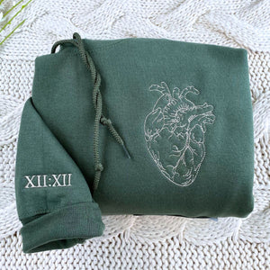 Heart Sketch Hoodie or Sweatshirt with Embroidered, Initial on Sleeve