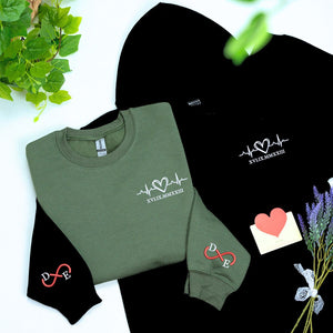 Heartbeat Hoodie or Sweatshirt, Custom Embroidered for Couples Gift with Roman Numeral, Your Photo, Est Year