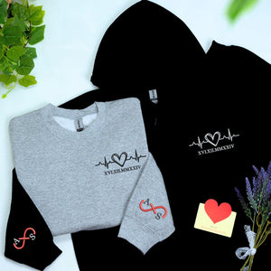 Heartbeat Hoodie or Sweatshirt, Custom Embroidered for Couples Gift with Roman Numeral, Your Photo, Est Year