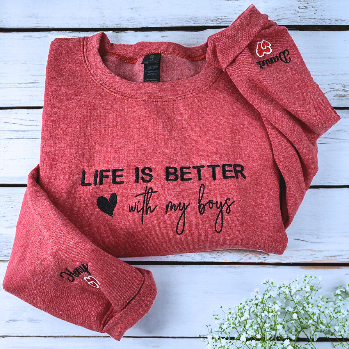 Life is Better With My Boys Sweatshirt / Hoodie - Embroidered Gift for Boy Mom