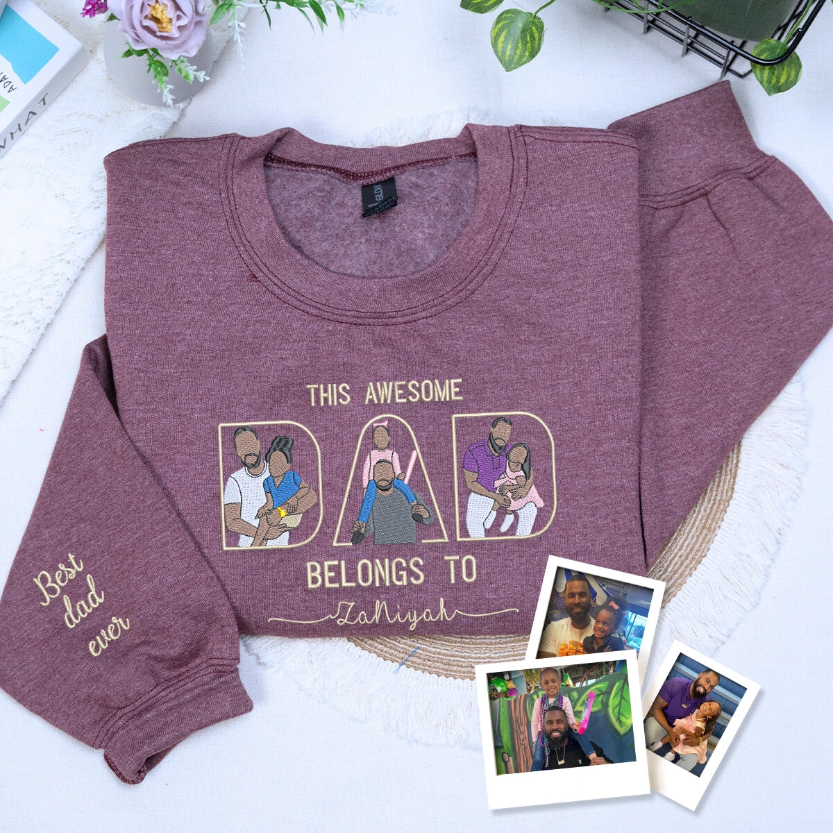 Custom This Awesome Dad Belongs To Portrait Shirt, Sweatshirt or Hoodie, Personalized Embroidered Gift for Dad Father’s Day