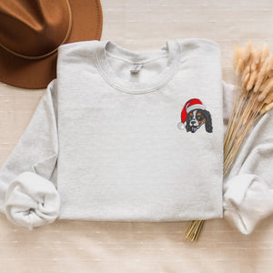 Embroidered Spaniel Christmas Sweatshirt, Santa Spaniel Crewneck or Hoodie
