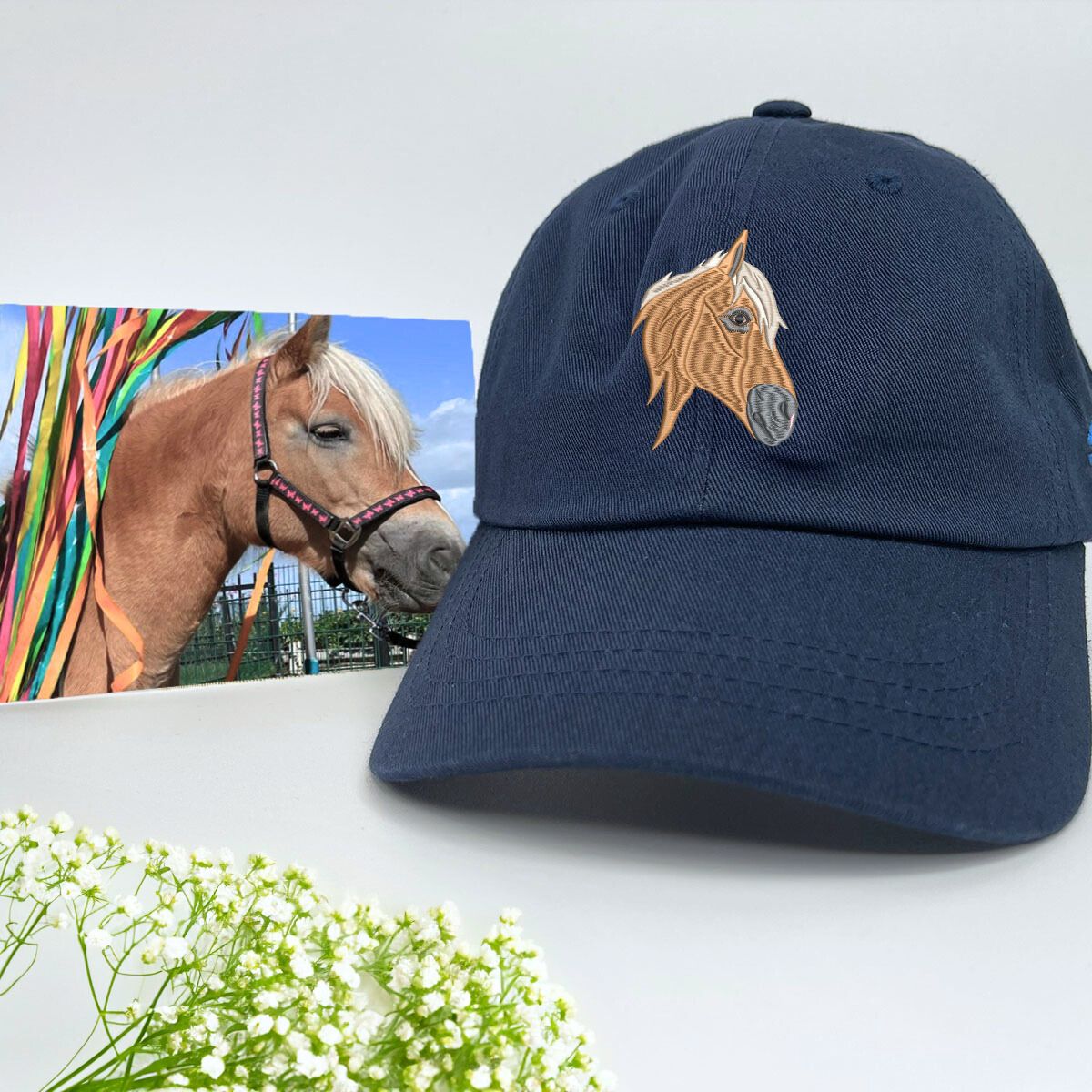 Personalized Horse Hat with Custom Embroidered Photo - Unique Horse Lover Gift Idea