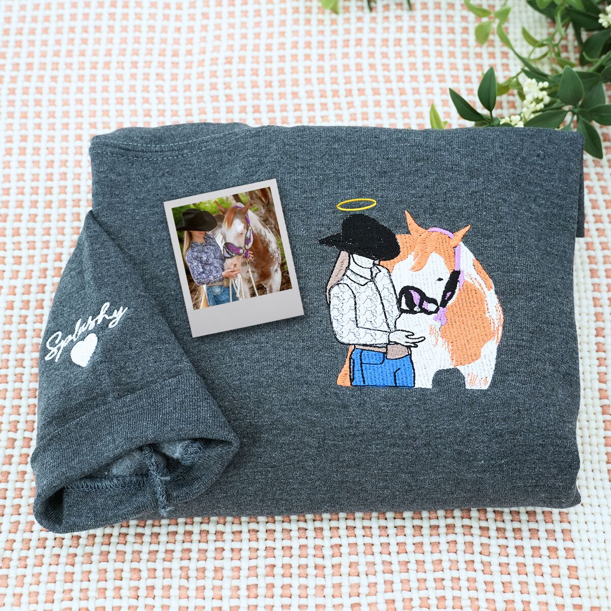 Dark heather sweatshirt embroidery, a meaningful and cozy memorial gift for horse mom