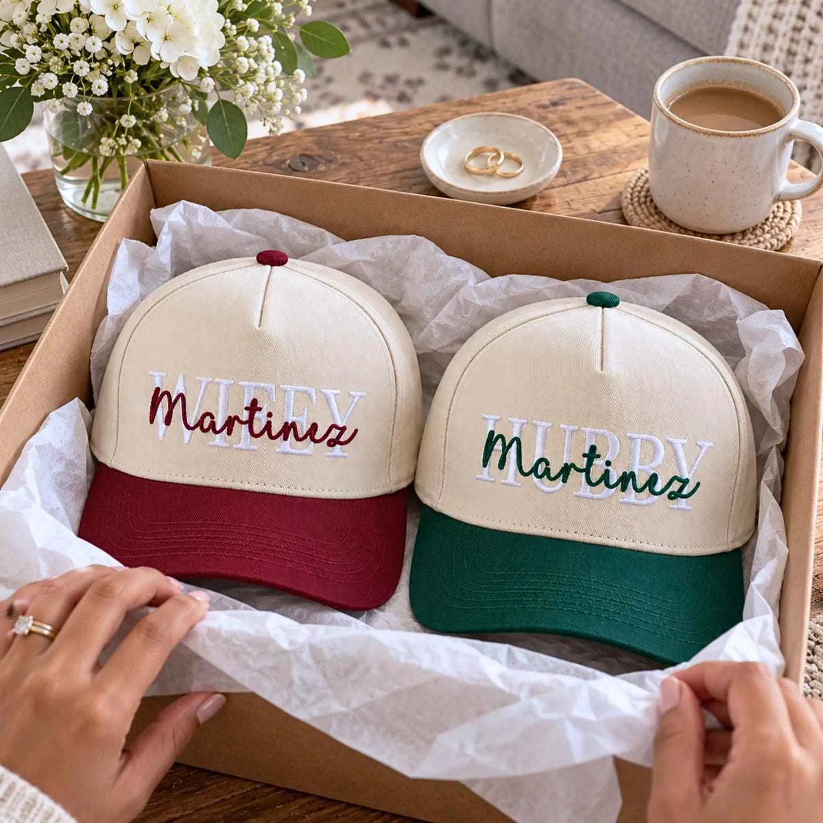 Matching Hubby and Wifey Snapback Hat, Embroidered Cap for Couple, Bride and Groom Gift