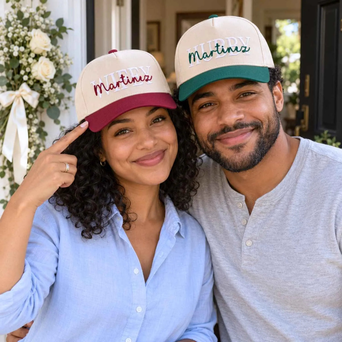 Matching Hubby and Wifey Snapback Hat, Embroidered Cap for Couple, Bride and Groom Gift