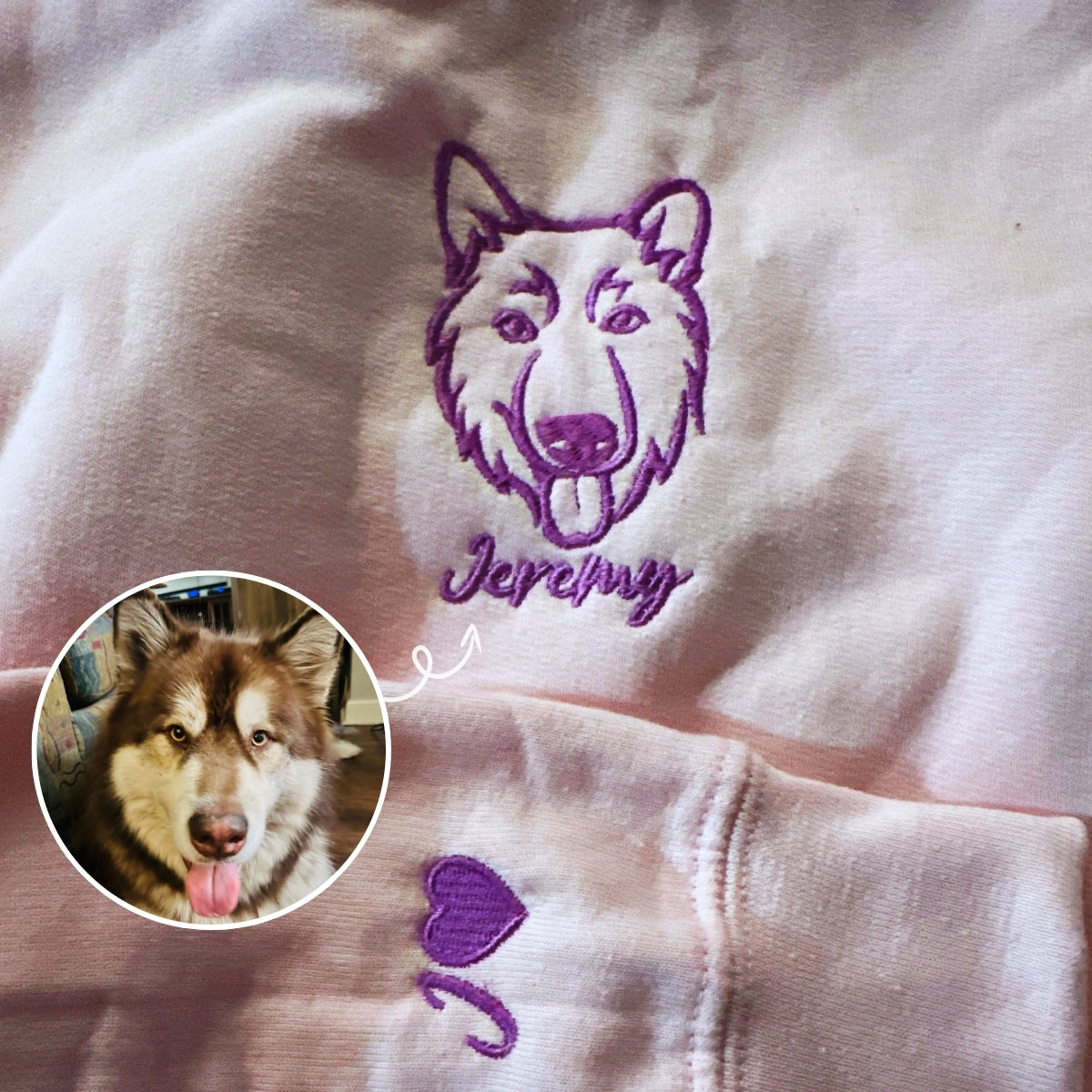 Embroly Husky Sweatshirt or Hoodie Custom Embroidered Gift from Photo Name Forest Green L