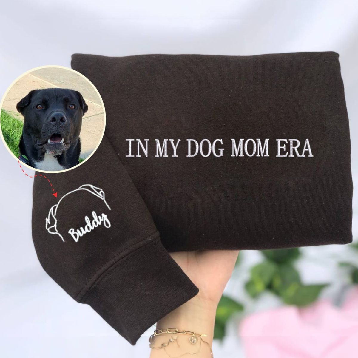 In My Dog Mom Era Sweatshirt, Hoodie Embroidered with Dog Ear, Name