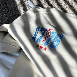 Embroidered 1776 Thunderstorm Sweatshirt on Fourth of July