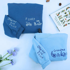 Indigo Blue Light Blue Handwriting Sweatshirt, Custom Meaningful Gift for Grandparents Day