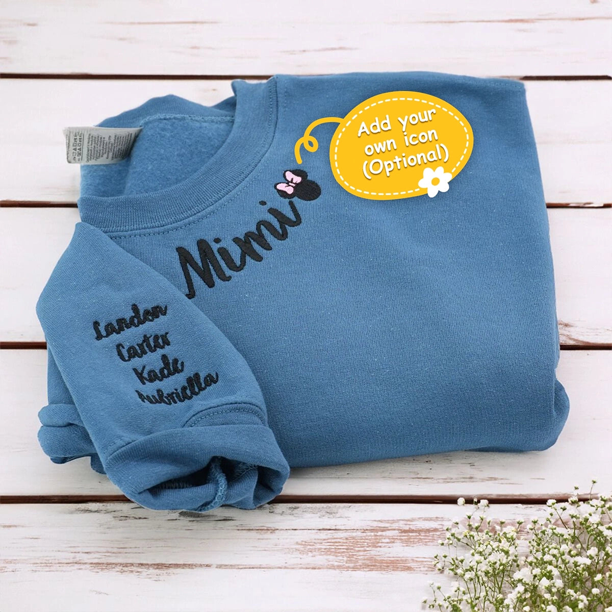 Mimi Indigo Blue Sweatshirt with Grandkids names, a meaningful and cozy for Mimi