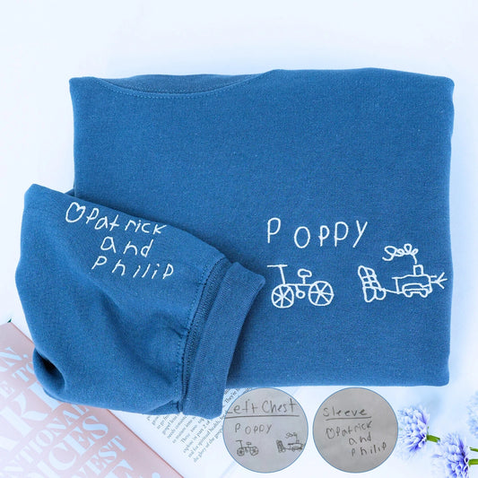 Indigo Blue Kid Poppy Drawing Sweatshirt, a meaningful and cozy gift for poppy grandpa father's day
