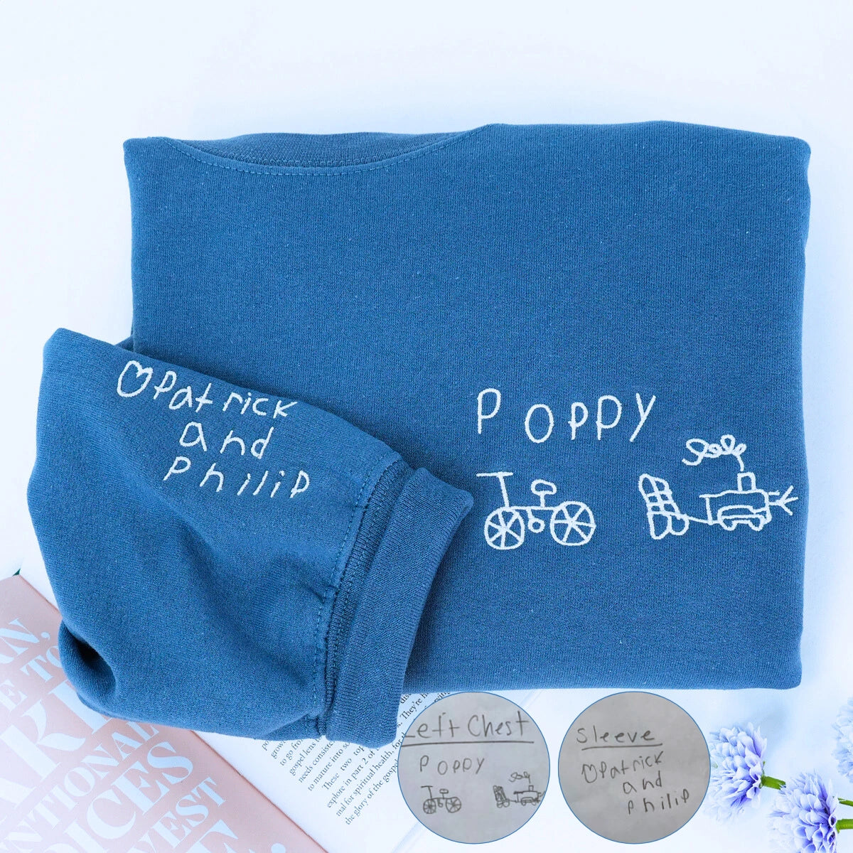 Indigo Blue Kid Poppy Drawing Sweatshirt, a meaningful and cozy gift for poppy grandpa father's day