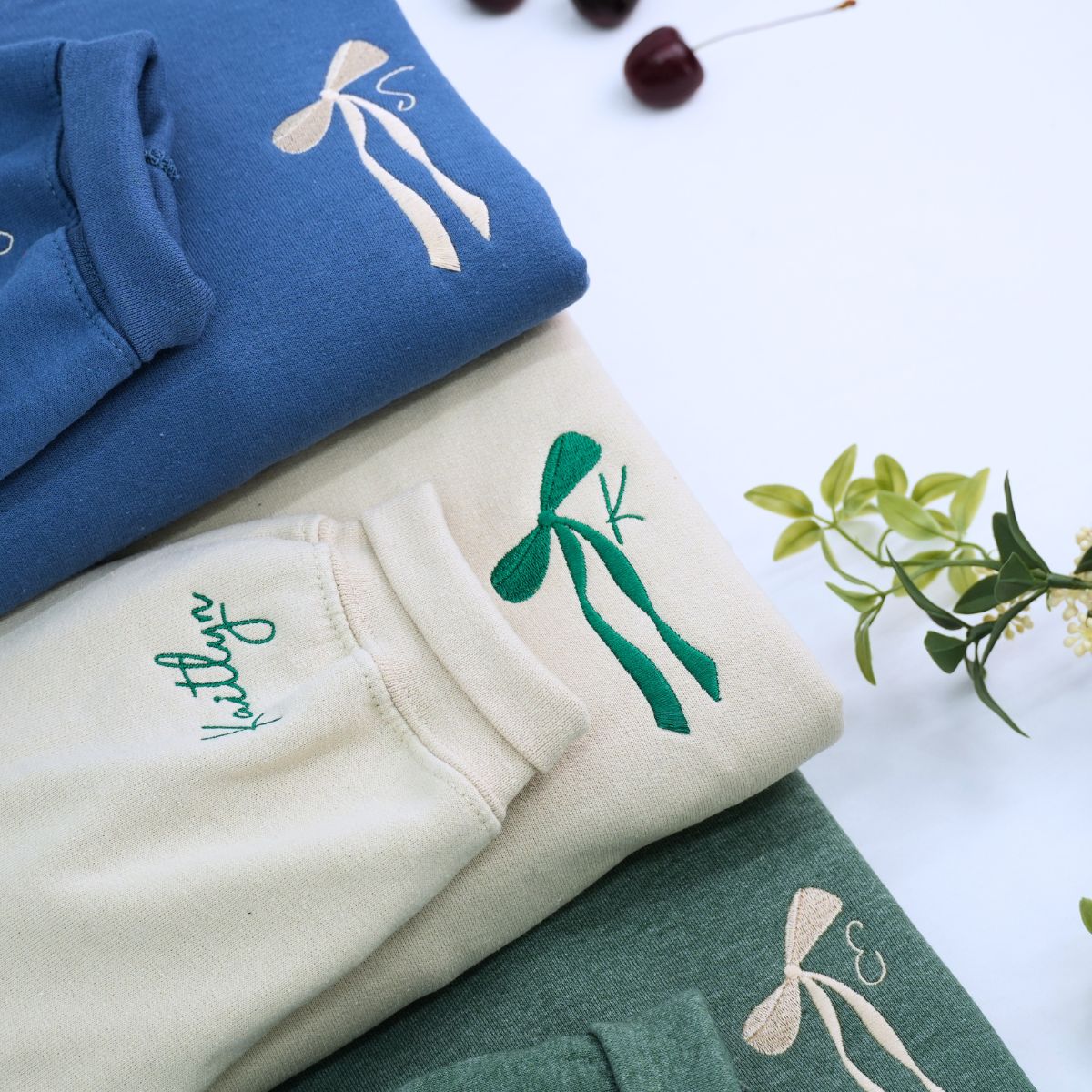 Initial Bow Ribbon Sand Blue Green Sweatshirt, Bachelorette Gifts for Bride