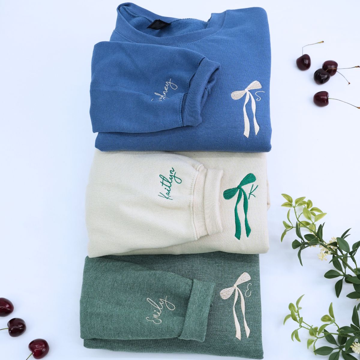 Initial Bow Ribbon Sand Blue Green Sweatshirt, Bachelorette Gifts for Bride