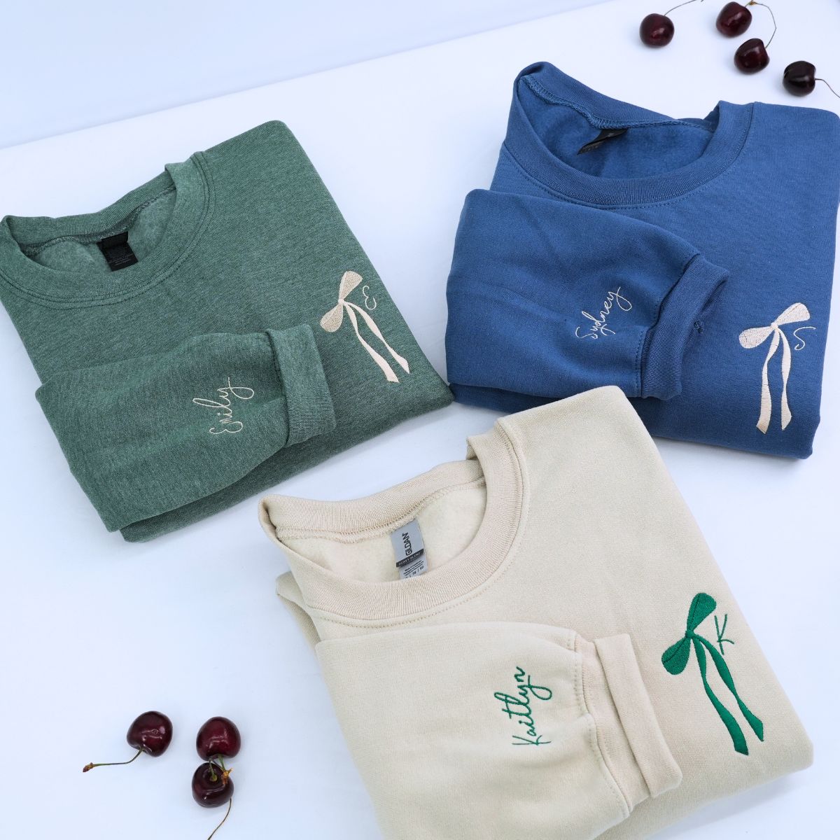 Initial Bow Ribbon Sand Blue Green Sweatshirt, Bachelorette Gifts for Bride