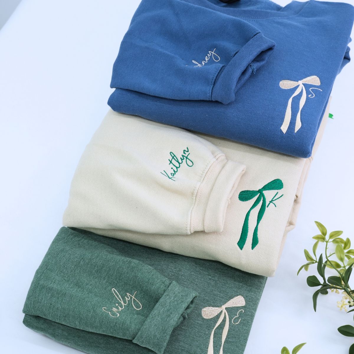 Initial Bow Ribbon Sand Blue Green Sweatshirt, Bachelorette Gifts for Bride