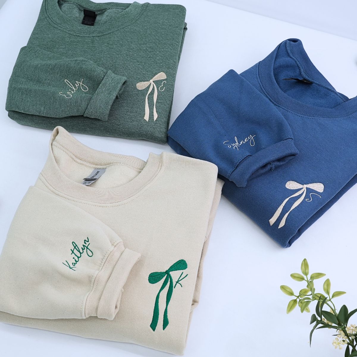Initial Bow Ribbon Sand Blue Green Sweatshirt, Bachelorette Gifts for Bride