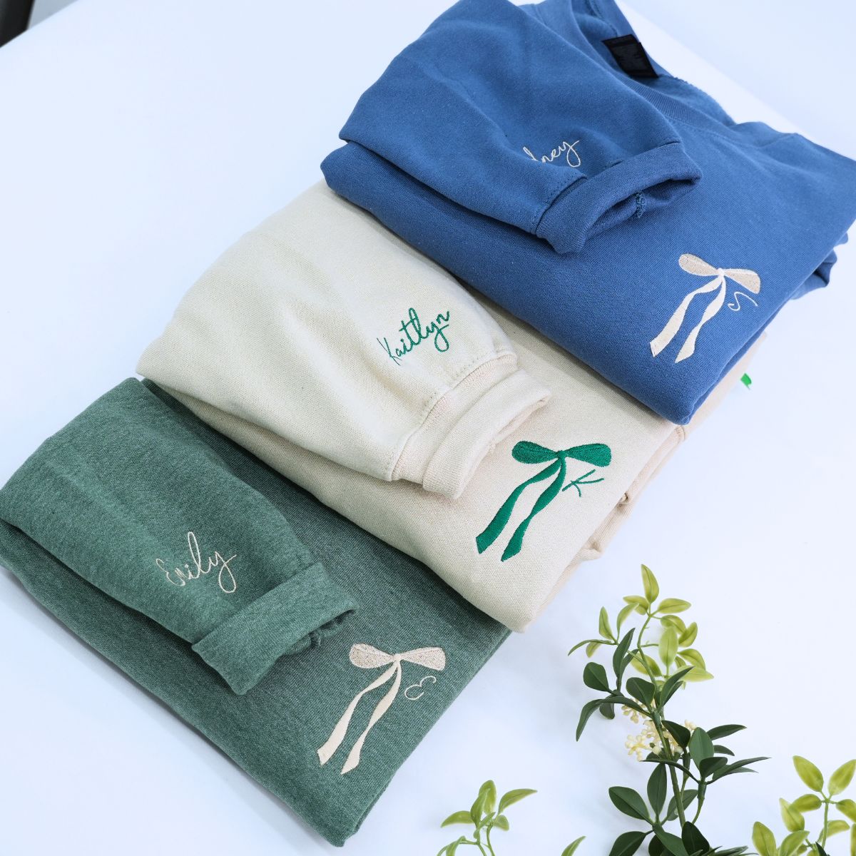 Initial Bow Ribbon Sand Blue Green Sweatshirt, Bachelorette Gifts for Bride