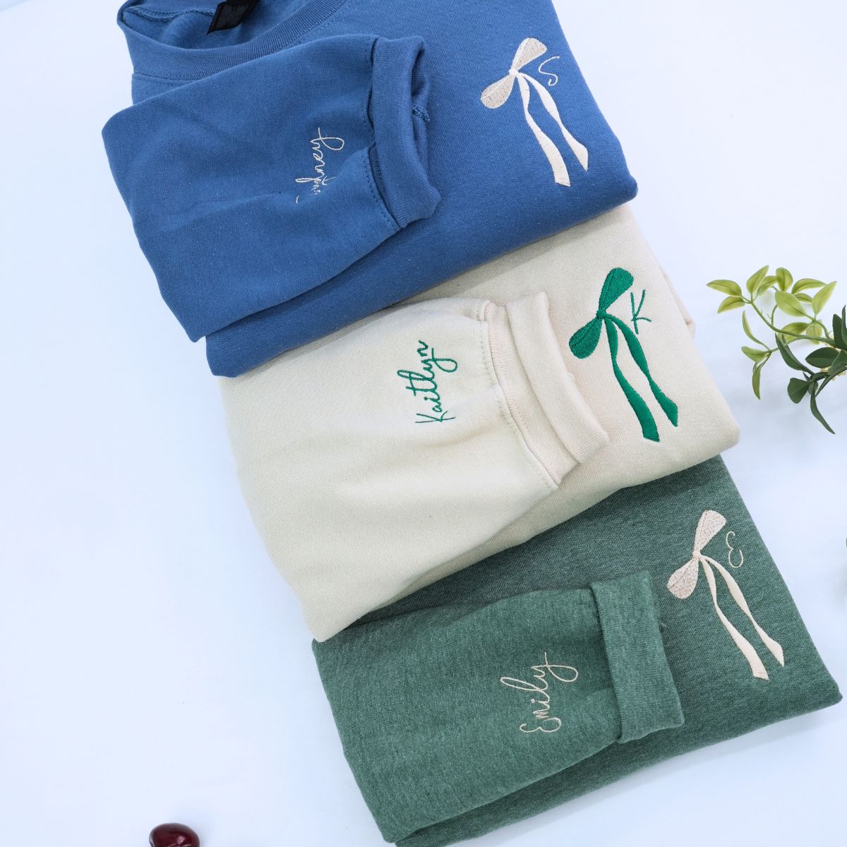 Initial Bow Ribbon Sand Blue Green Sweatshirt, Bachelorette Gifts for Bride