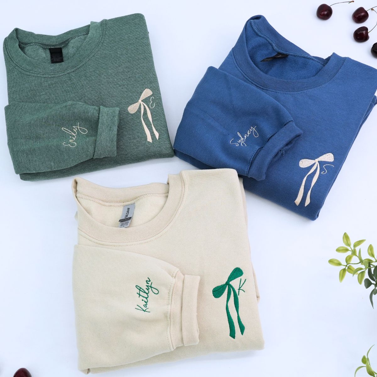 Initial Bow Ribbon Sand Blue Green Sweatshirt, Bachelorette Gifts for Bride