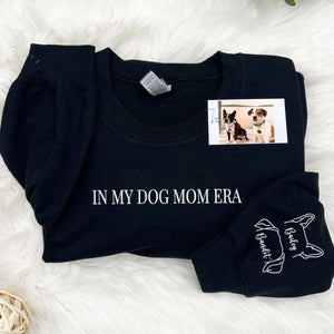 Comfort Color® In My Dog Mom Era Sweatshirt with Custom Embroidered Dog Ear on Sleeve