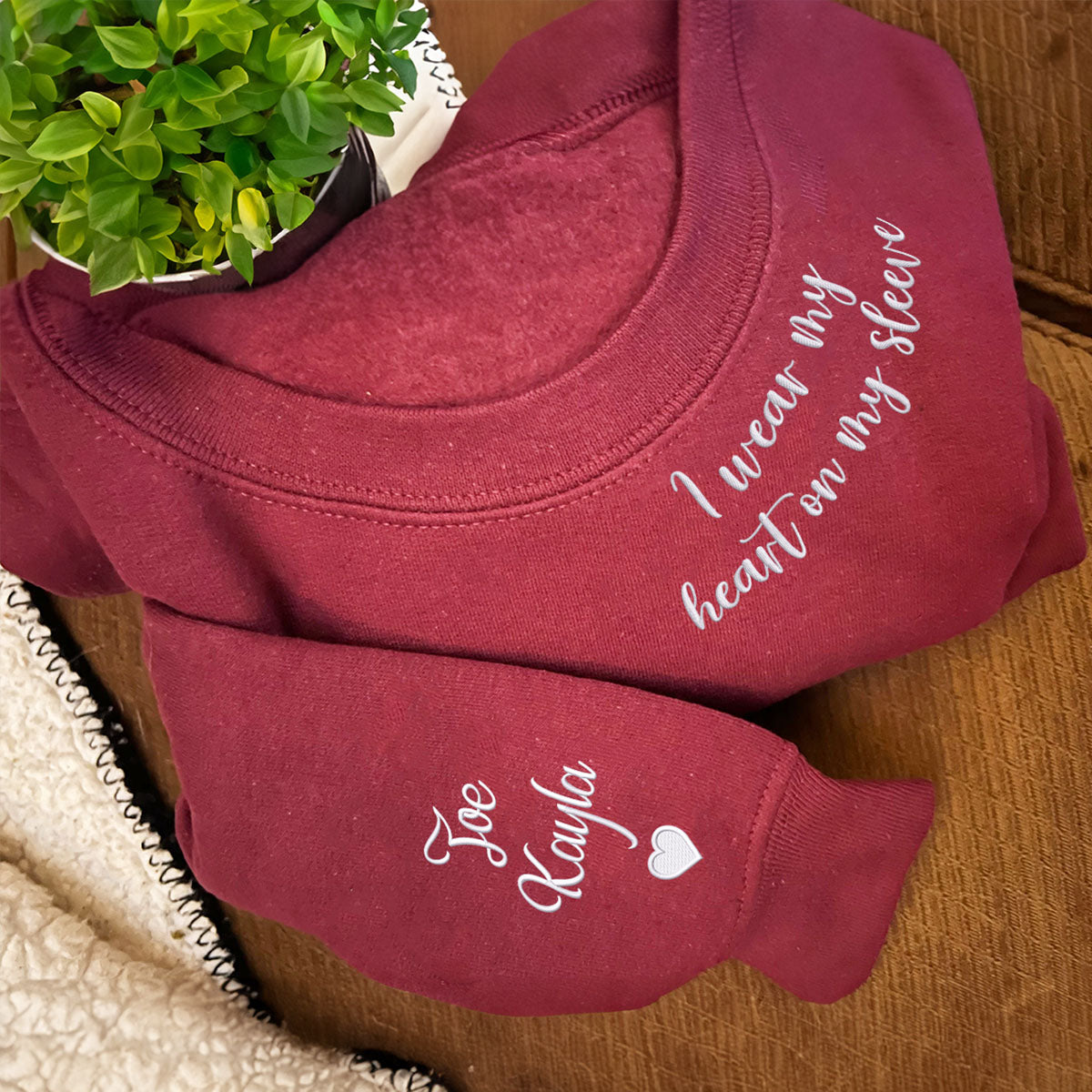 I Wear My Heart On My Sleeve Sweatshirt or Hoodie, Custom Embroidered Gift for Mom