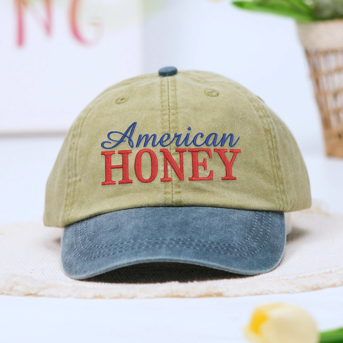 American Honey Embroidered Dyed Hat, 4th July Gift