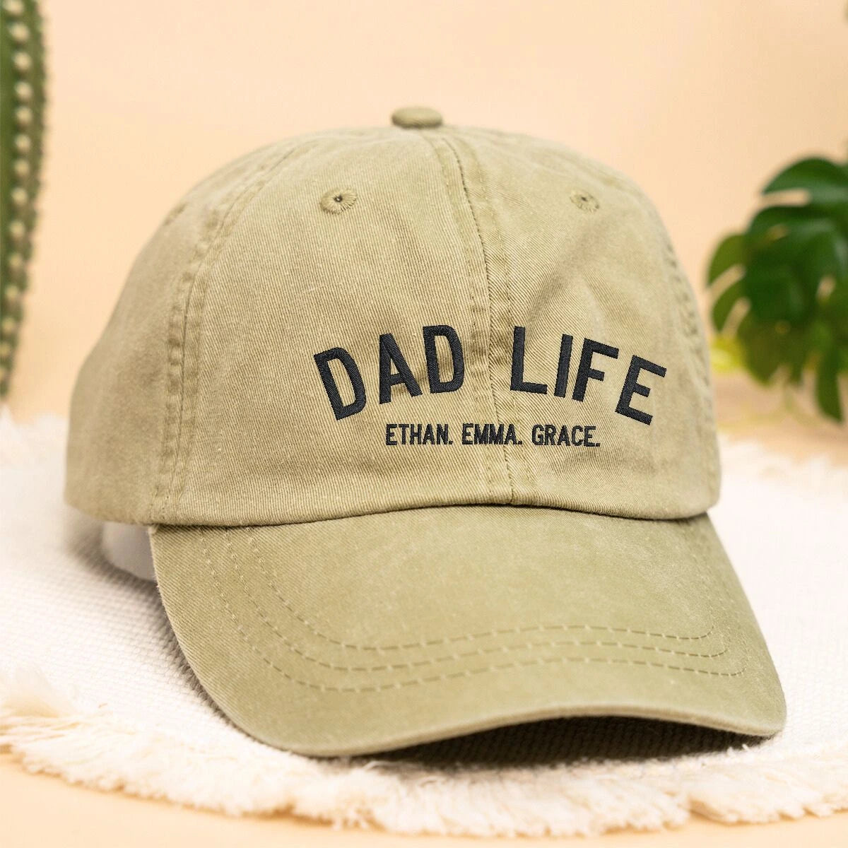 Khaki Dad Life Hat with Kids names, a meaningful and cozy gift for dad father's day