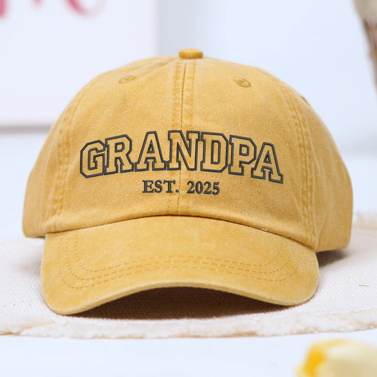 Khaki Grandpa Hat with EST. 2025 embroidery. a meaningful and thoughful gift for dad grandpa father's day