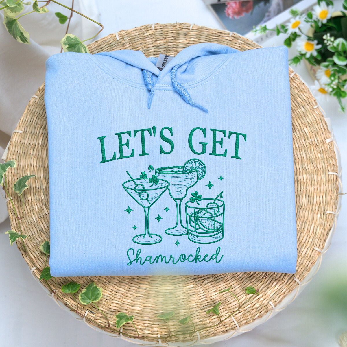 Let's Get Shamrocked Sweatshirt or Hoodie, Custom Embroidered Gift for St Patrick's Day Drinking
