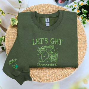 Let's Get Shamrocked Sweatshirt or Hoodie, Custom Embroidered Gift for St Patrick's Day Drinking