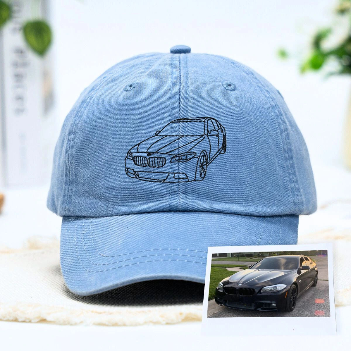 Light Blue Car Embroidered Hat, a meaningful gift for boyfriend husband dad