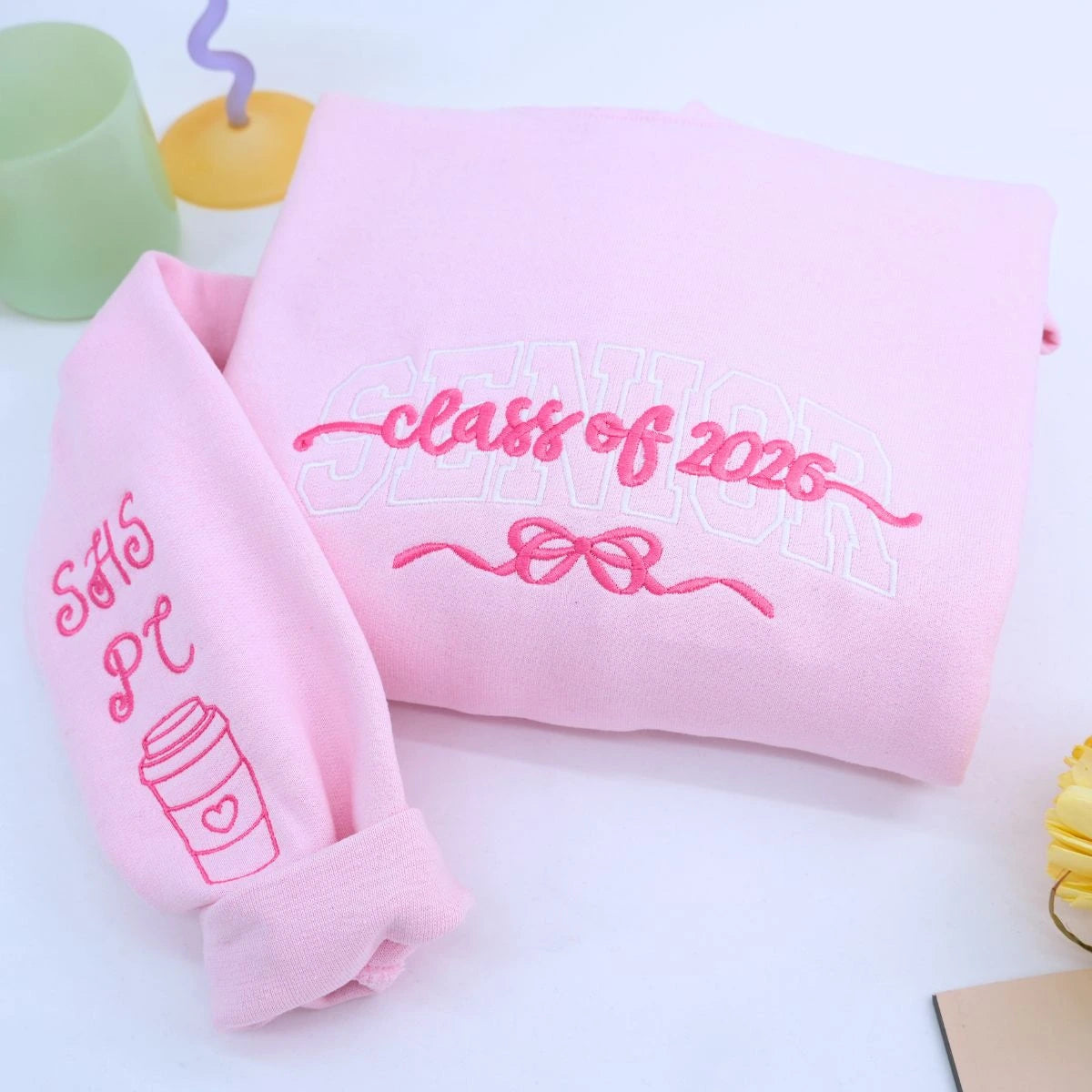 Personalized Coquette Bow Senior Shirt, Sweatshirt or Hoodie, Class of 2026 Embroidered Senior Cheer Gift, Senior Sunrise, Senior Team