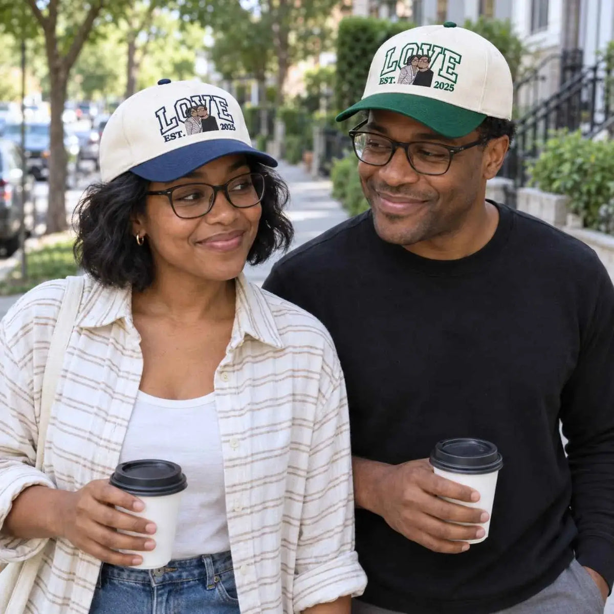 Custom Couple Love Life Photo Snapback Hat, Embroidered Him Her Portrait Cap, Gift for Wife Husband