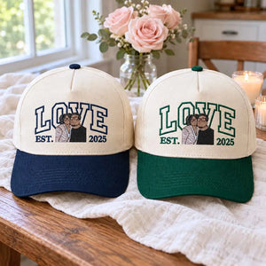 Custom Couple Love Life Photo Snapback Hat, Embroidered Him Her Portrait Cap, Gift for Wife Husband