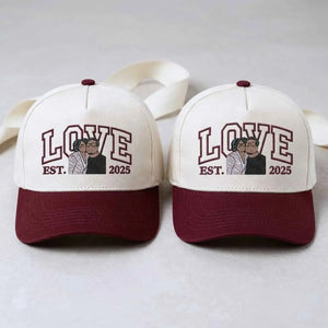 Custom Couple Love Life Photo Snapback Hat, Embroidered Him Her Portrait Cap, Gift for Wife Husband