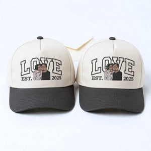 Custom Couple Love Life Photo Snapback Hat, Embroidered Him Her Portrait Cap, Gift for Wife Husband