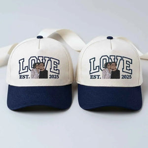 Custom Couple Love Life Photo Snapback Hat, Embroidered Him Her Portrait Cap, Gift for Wife Husband