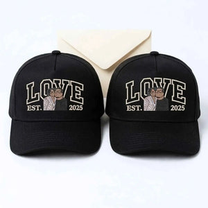 Custom Couple Love Life Photo Snapback Hat, Embroidered Him Her Portrait Cap, Gift for Wife Husband