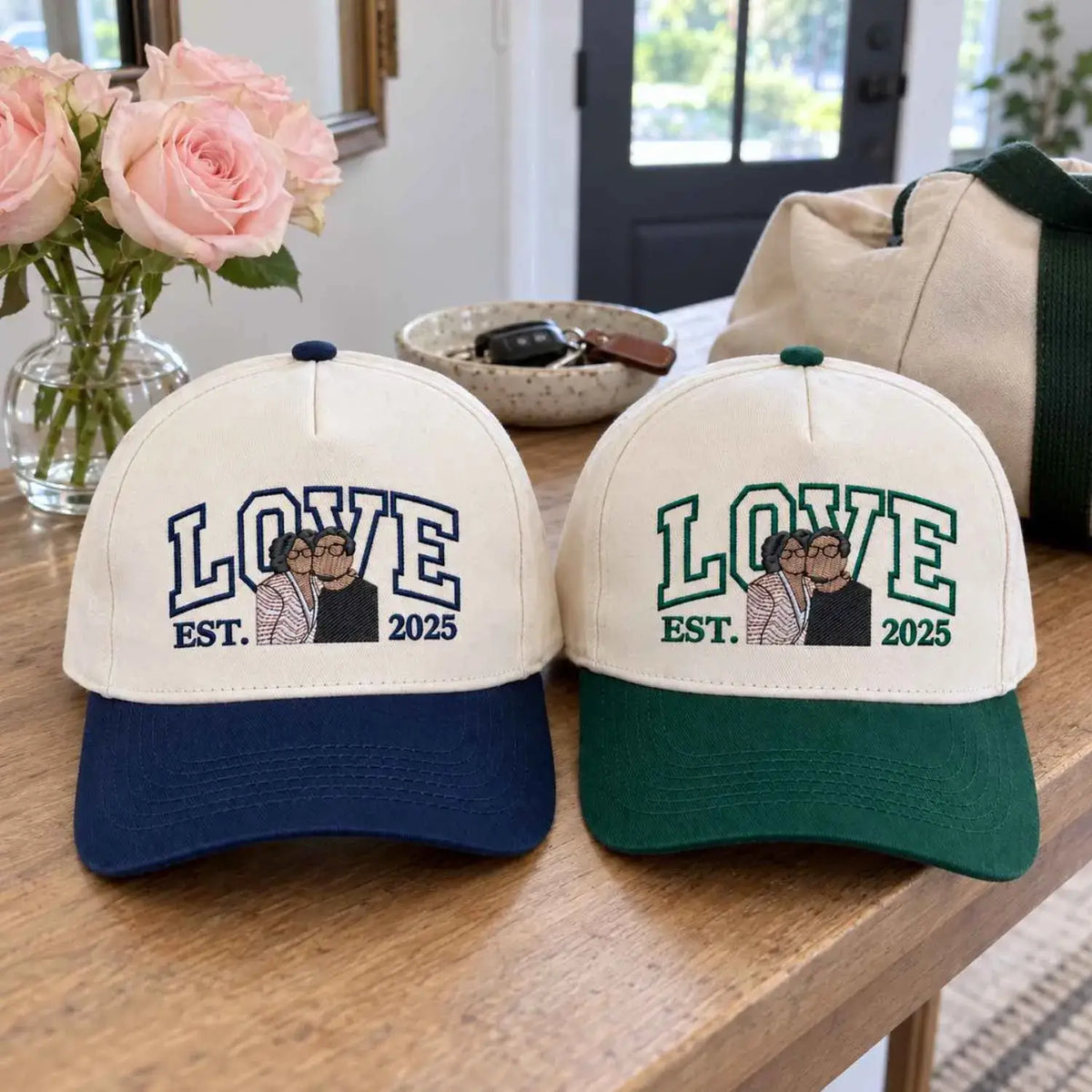 Custom Couple Love Life Photo Snapback Hat, Embroidered Him Her Portrait Cap, Gift for Wife Husband