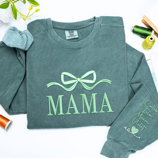 Comfort Colors Mama Bow T-Shirt or Sweatshirt, Custom Embroidered Mother's Day Gift for Mom