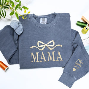 Comfort Colors Mama Bow T-Shirt or Sweatshirt, Custom Embroidered Mother's Day Gift for Mom