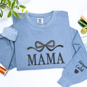 Comfort Colors Mama Bow T-Shirt or Sweatshirt, Custom Embroidered Mother's Day Gift for Mom