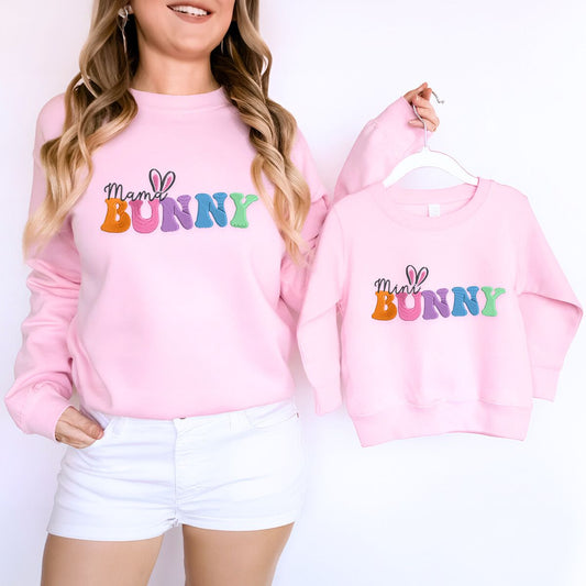 Mama Bunny Mini Bunny Sweatshirt or Hoodie, Custom Embroidered Easter Gift for Mom