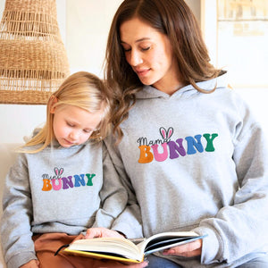 Mama Bunny Mini Bunny Sweatshirt or Hoodie, Custom Embroidered Easter Gift for Mom