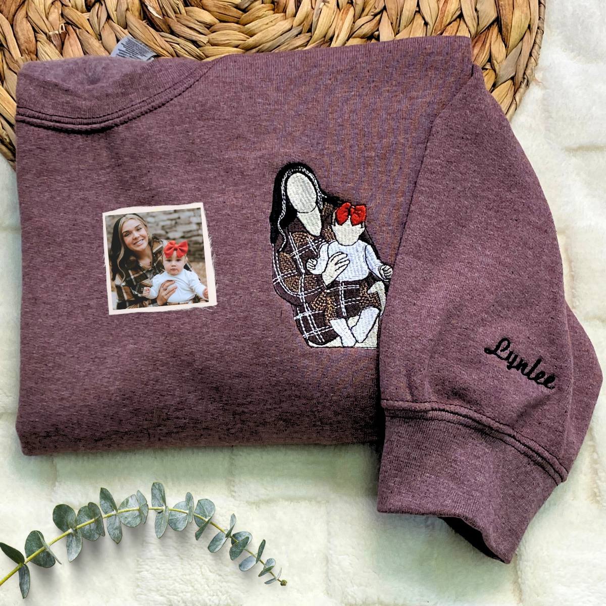 Personalized Gifts for Mom and Dad with Embroidered Photo Portrait, Kids Names on Sleeve - Embroly